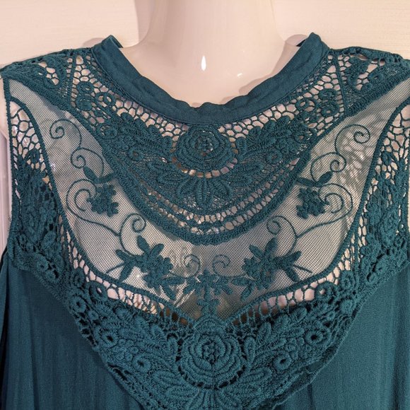 Symphony Deep Teal Cold Shoulder Lace Midi Dress - size 3 XL NWOT - Picture 4 of 8
